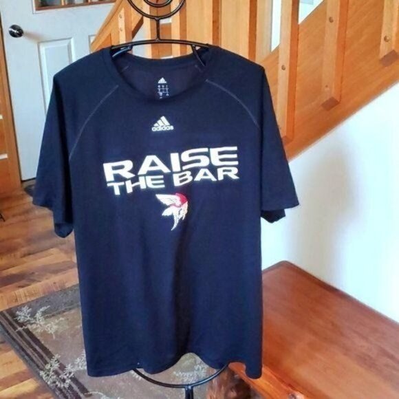 Adidas Graphic "Raise the Bar" Viking Logo Short Sleeve Athletic Sz L Shirt - Picture 1 of 7